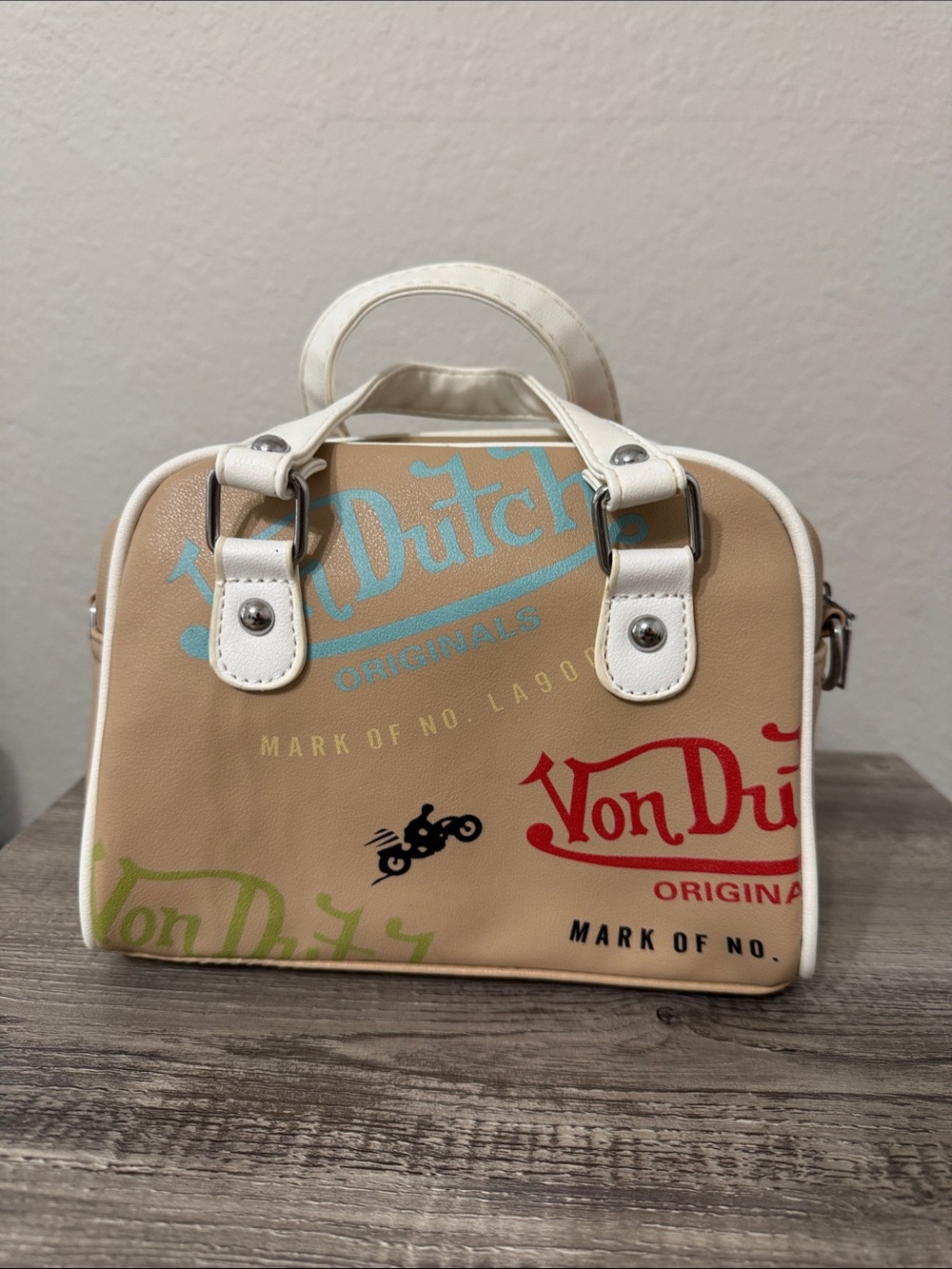 Von Dutch Beige Mini Bag with Graffiti like print
